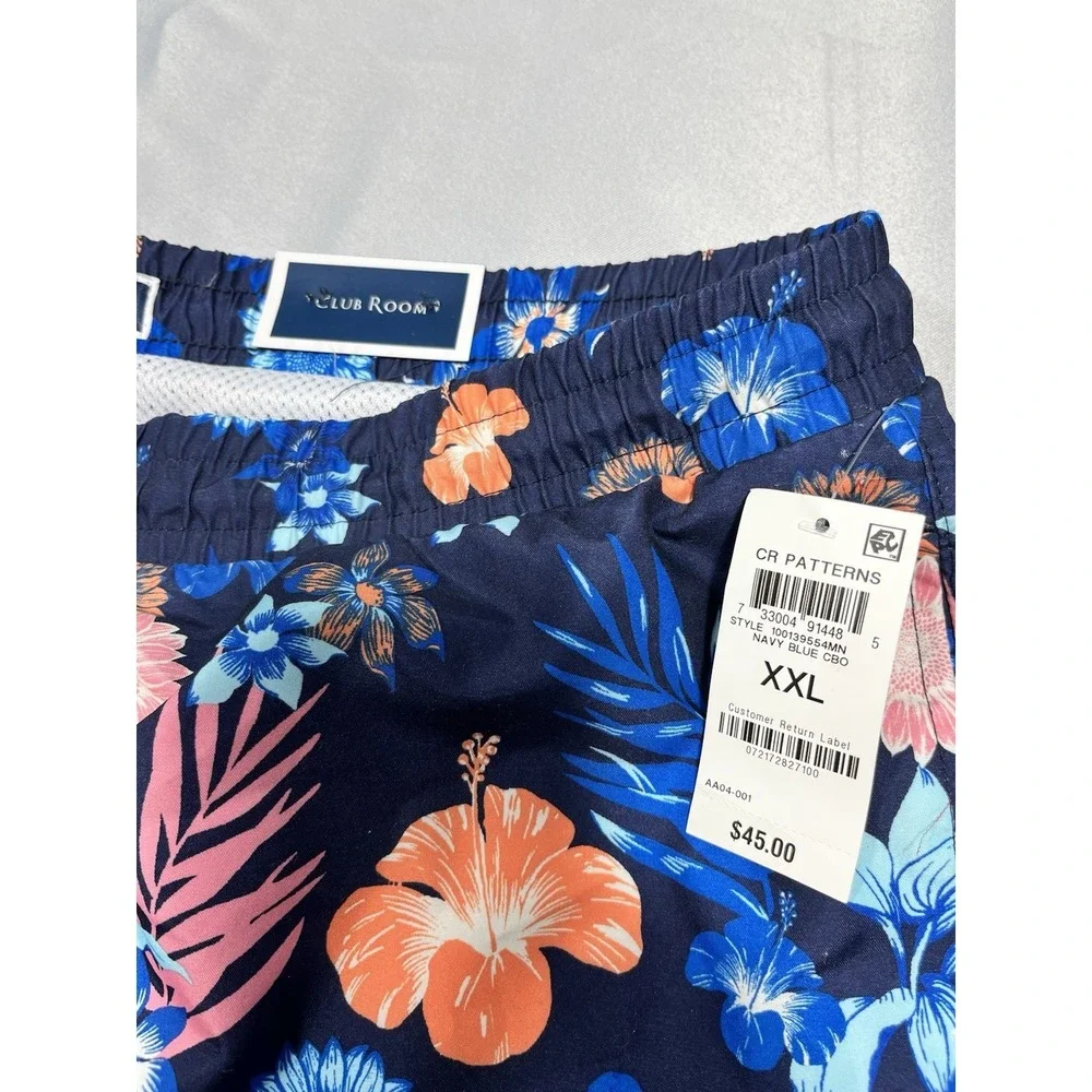 Clubroom Swimming Trunks, Quick Dry 7 Men's Blue With Flower Pattern Size XXL